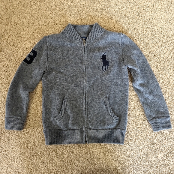 100% cotton, polo by Ralph Lauren, boys size 6, gray classic zip up cardigan. - Picture 2 of 11